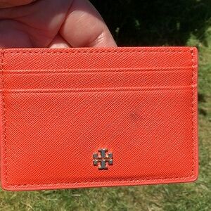 Tory Burch Orange Card Holder Saffiano Leather